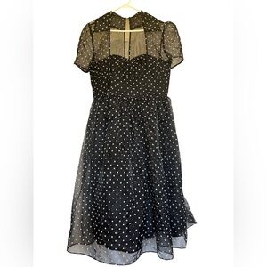 Unique Vintage Black and White Polka Dot Midi Dress XL Size 14
